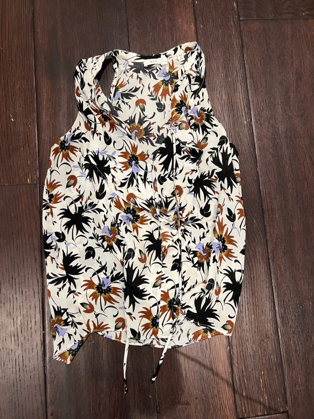 Sleeveless Floral Button-Front Top in White by A.L.C.